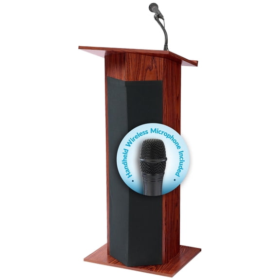 Pemberly Row 46" Power Plus Lectern with Wireless Handheld Mic in Mahogany