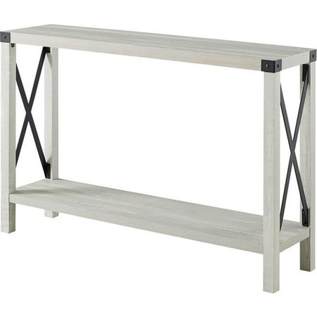 Pemberly Row 46" Rustic Farmhouse Metal X Entry Table in Stone Gray
