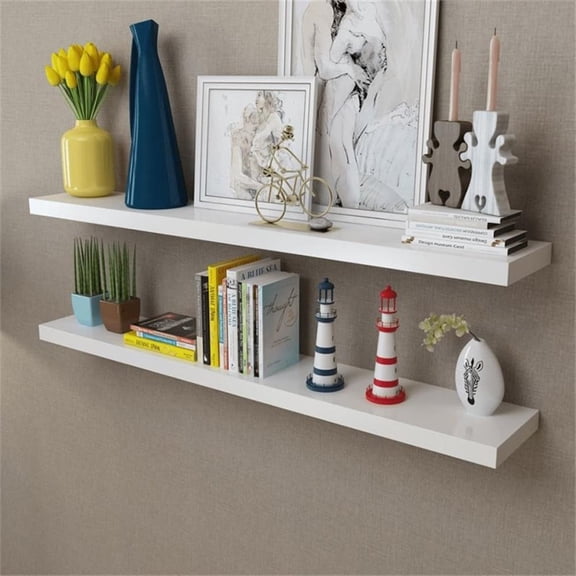 Pemberly Row 47.2 in Wide MDF Wall Mounting Shelf in White (Set of 2)