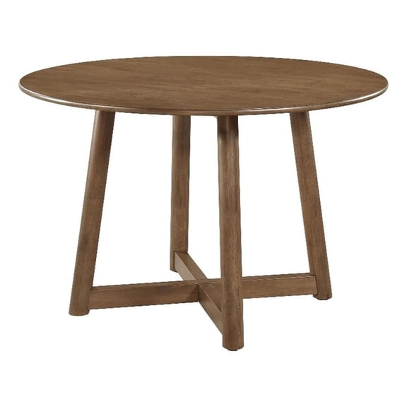 Pemberly Row 47 Inch Dining Table Round Top Interlocking Legs in Walnut Brown