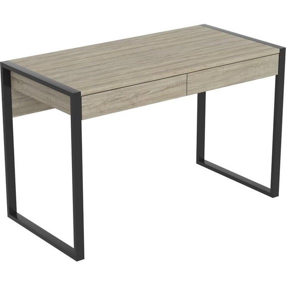 Pemberly Row 47"L 2-Drawers Black Metal Computer Desk in Dark Taupe