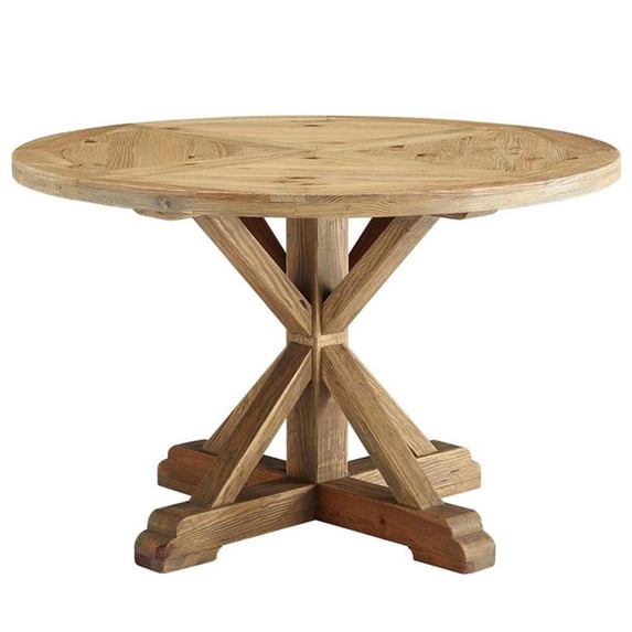 Pemberly Row 47" Round Modern Pine Wood Dining Table in Brown