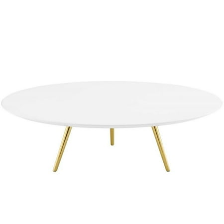 Pemberly Row 47" Round Top Modern Wood Coffee Table in White/Gold