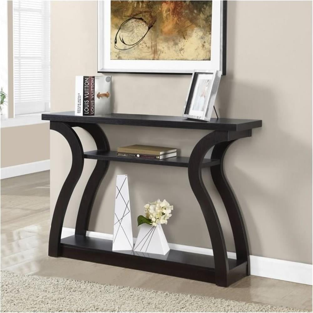 Espresso Wood Three Tier Hall Console Table with Storage