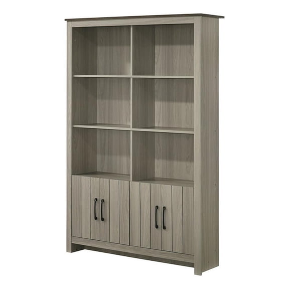Pemberly Row 47"W Gray Oak Wood Bookcase Shelf with Cabinet Doors