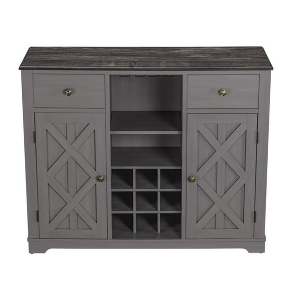 Pemberly Row 47 in. Gray Wood Bar Cabinet w/ Brushed Nickel Knobs