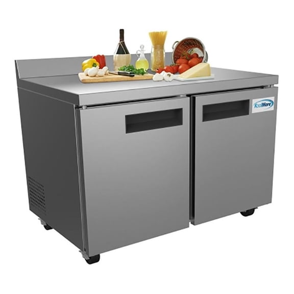 Pemberly Row 48" 2-Door Stainless Steel Worktop Commercial Freezer in Silver