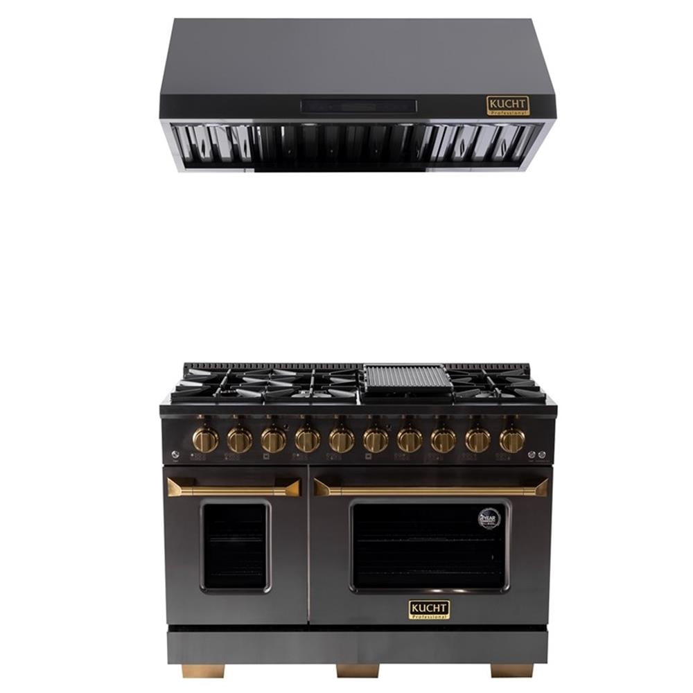 Pemberly Row 48" 6.7 Natural Gas Range in Titanium & Under Cabinet Range Hood