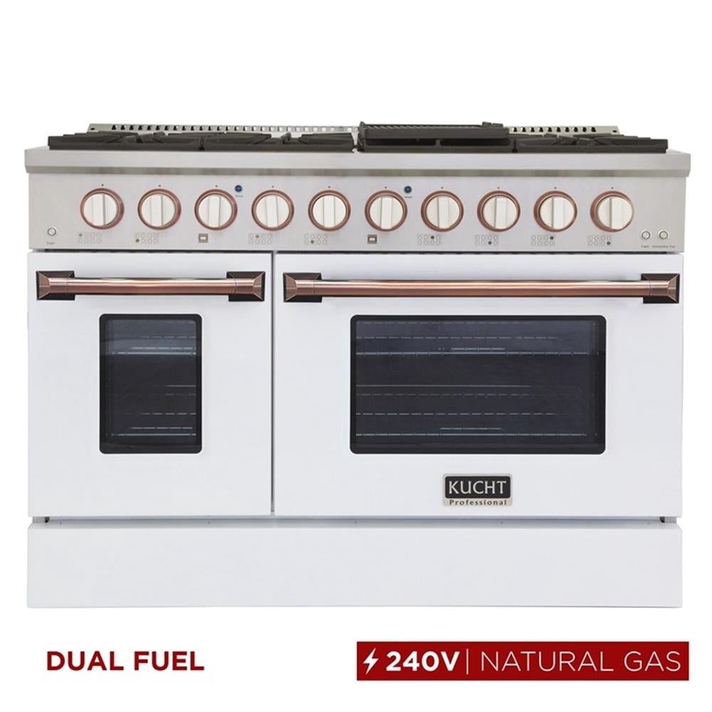 Pemberly Row 48" 6.7 cu. ft. Dual Fuel Range Natural Gas in White & Rose Gold