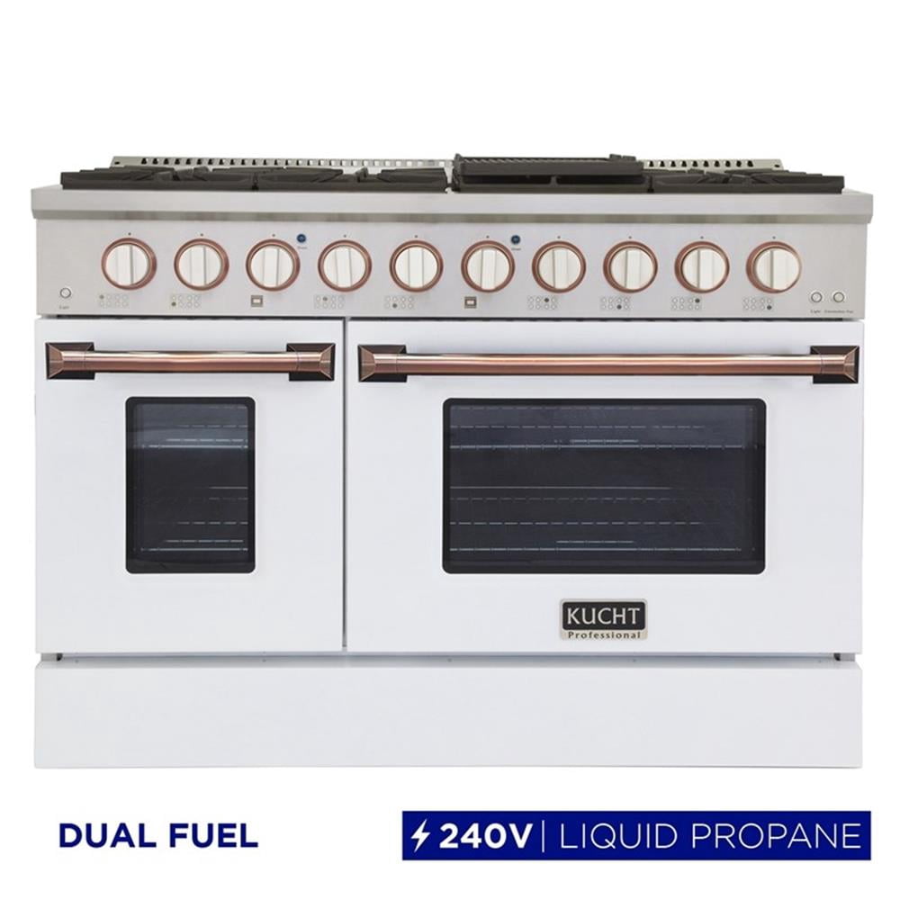 Pemberly Row 48" 6.7 cu. ft. Dual Fuel Range Propane Gas in White & Rose Gold