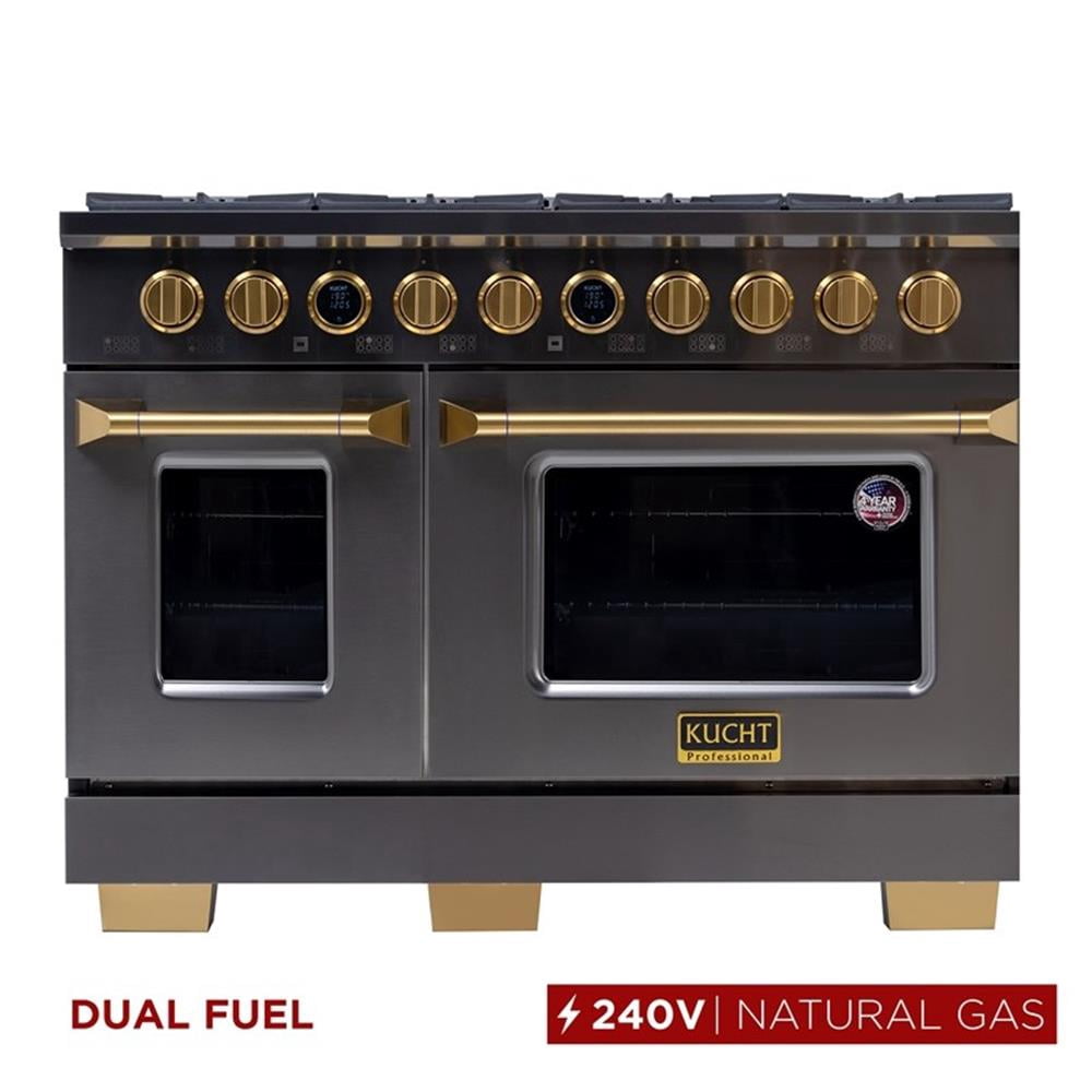 Pemberly Row 48" 8 Burners Dual Fuel Range for Natural Gas in Titanium Steel