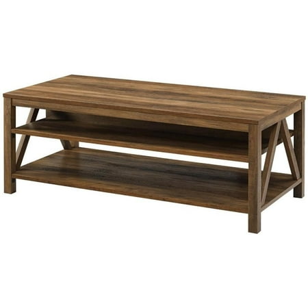 Pemberly Row 48" A-Frame 2-Storage Shelves Coffee Table in Rustic Oak