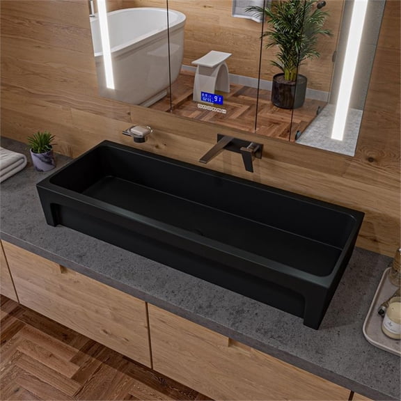 Pemberly Row 48" Black Matte Above Mount Fireclay Bathroom Trough Sink