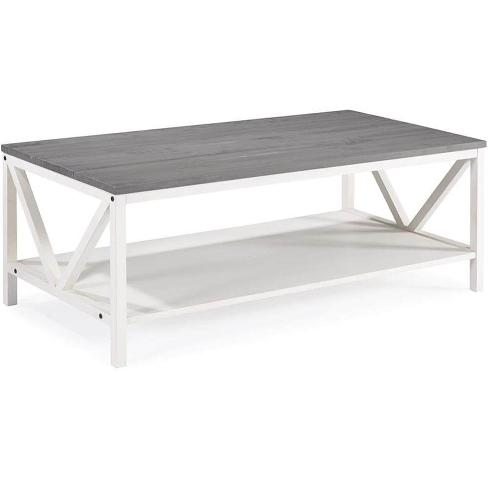 Distressed White Pine Farmhouse Coffee Table with Storage Shelf