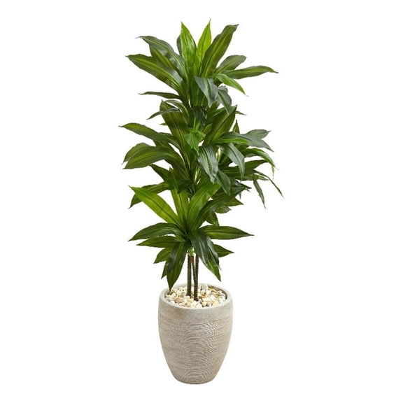 Pemberly Row 48" Dracaena Artificial Plant in Sand Colored Planter Real Touch