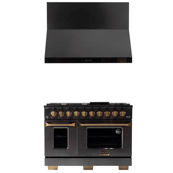 Pemberly Row 48" Dual Fuel Range Propane Gas in Titanium & Wall Mount Range Hood
