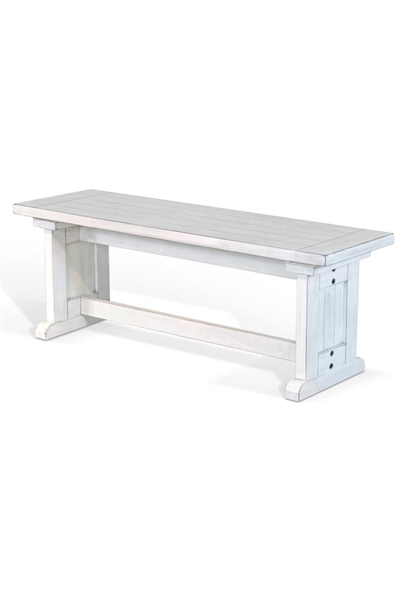48" Farmhouse Mahogany Wood Side Bench in Marble White