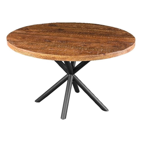 Pemberly Row 48" Handcrafted Round Dining Table with Mango Wood Top & Iron Base