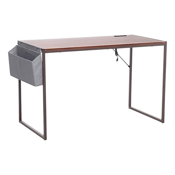 Pemberly Row 48" Home Office Computer Desk with Storage Bag USB Hub in Brown