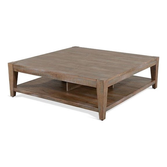 Pemberly Row 48 Inch Square Coffee Table 1 Shelf in Light Brown Mahogany