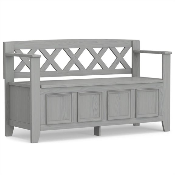 Pemberly Row 48 Inch Transitional Entryway Bench with Storage in Fog Gray