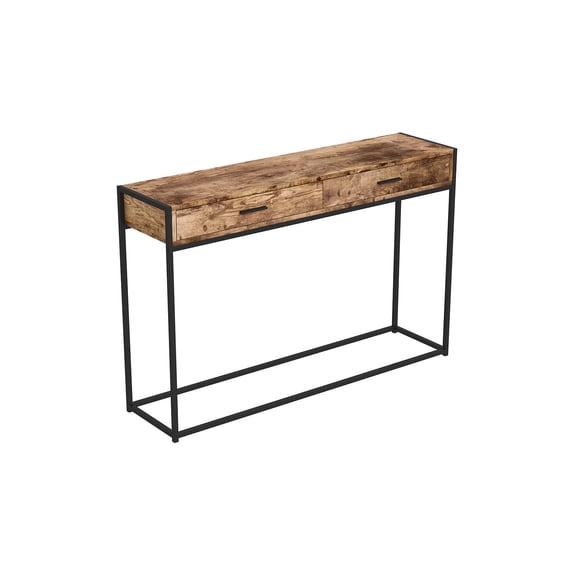 Pemberly Row 48"L 2-Drawers Black Metal Console Table in Brown Reclaimed Wood