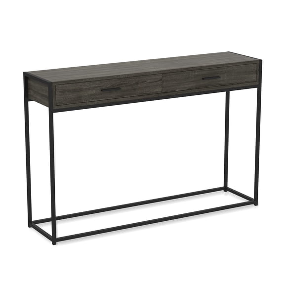 Pemberly Row 48"L 2-Drawers Black Metal Console Table in Dark Gray Wood