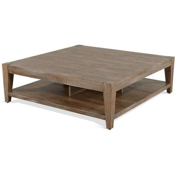 Pemberly Row 48" Modern Mindi Wood Cocktail Table in Weathered Brown