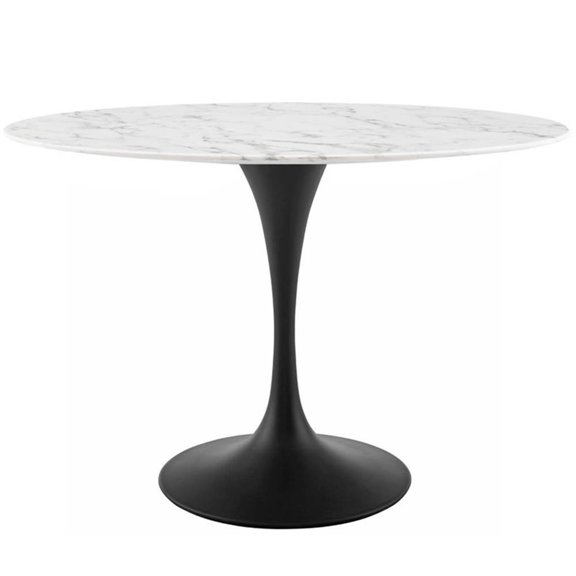 Pemberly Row 48" Oval Artificial Marble and Metal Dining Table in Black/White