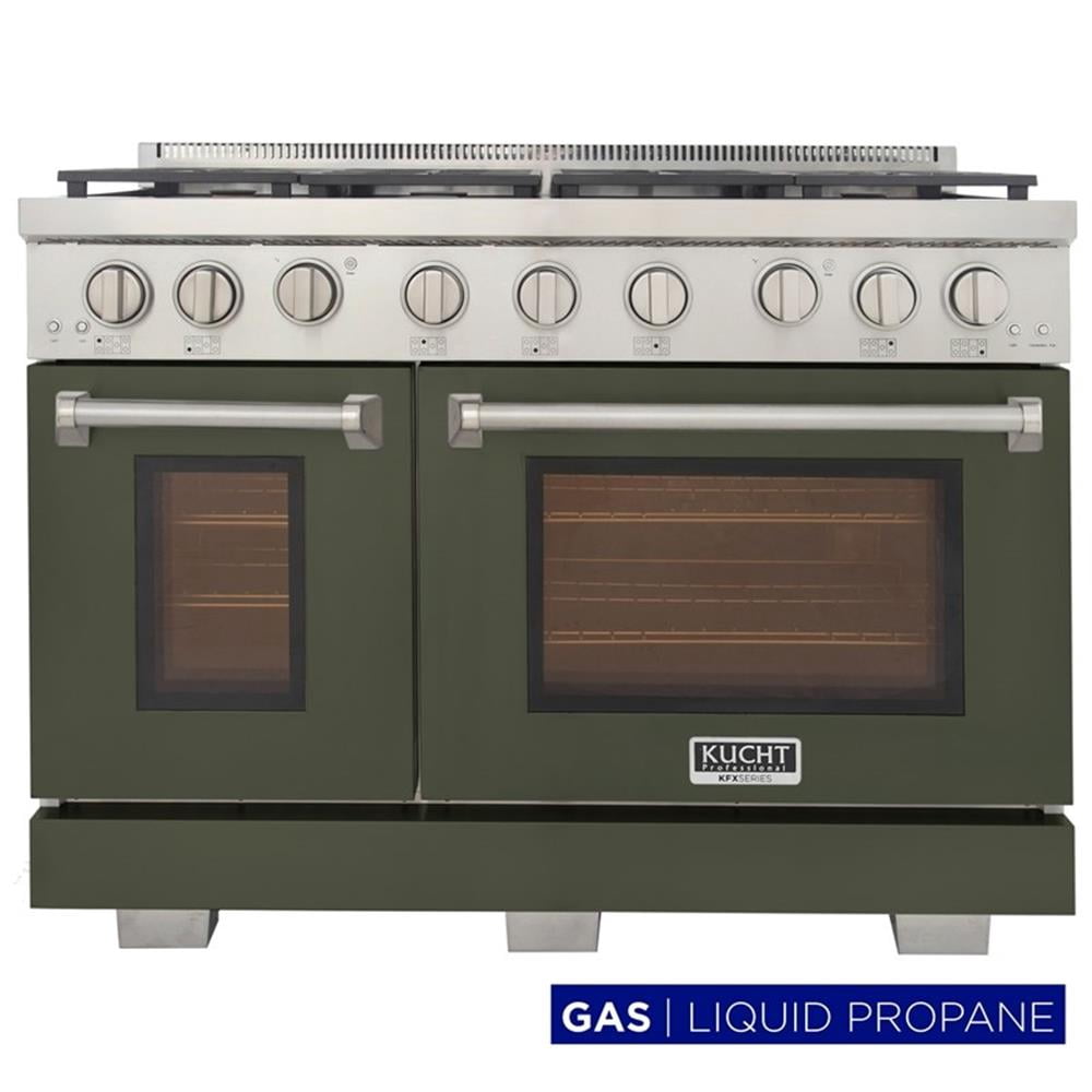 Pemberly Row 48" Propane Gas Rang in Olive Green with True Simmer Burners