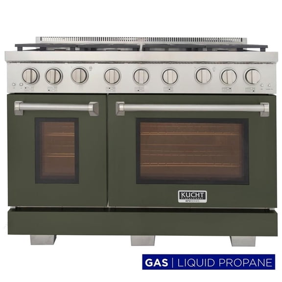 Pemberly Row 48" Propane Gas Rang in Olive Green with True Simmer Burners