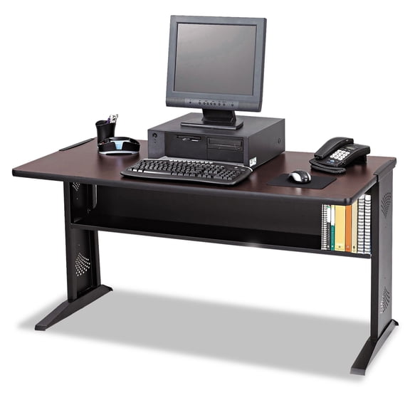 Pemberly Row 48" Reversible Top Wood Computer Desk Credenza in Mahogany and Oak