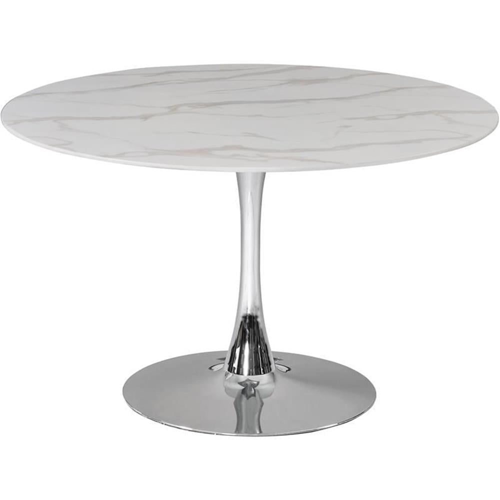 48" Round White Faux Marble Dining Table with Chrome Base