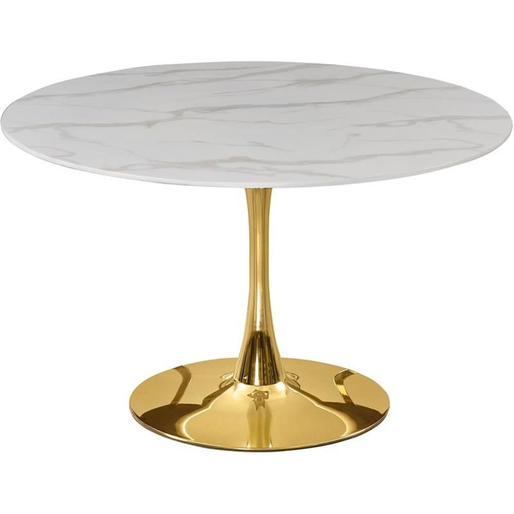 Pemberly Row 48" Round Faux Marble Top Dining Table with Gold Base