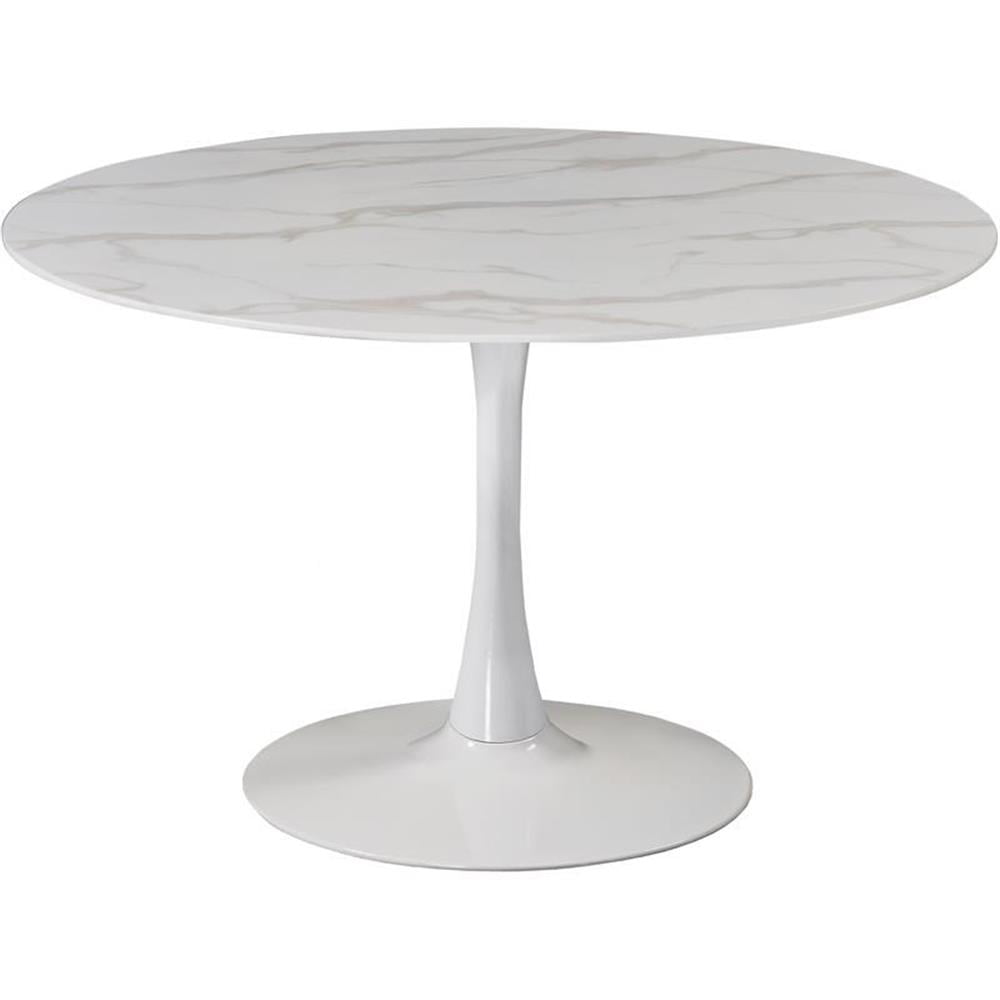 48" Round White Faux Marble Dining Table with Pedestal Base