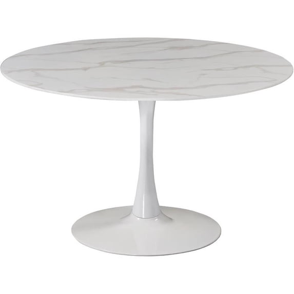 Pemberly Row 48" Round Faux Marble Top Dining Table with White Base