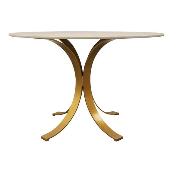 Pemberly Row 48" Round Ivory Marble Top Dining Table on Iron Base