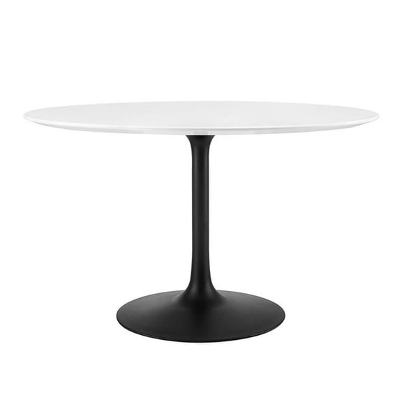 Pemberly Row 48" Round Lacquered MDF Dining Table in Black/White