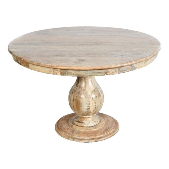 Pemberly Row 48" Round Solid Mango Wood Coastal Dining Table in Natural
