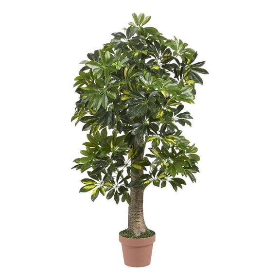 Pemberly Row 48" Schefflera Silk Tree Real Touch in Green/Tan