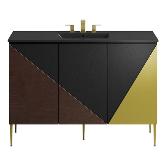 Pemberly Row 48" Single Sink Modern Wood Bathroom Vanity in Black