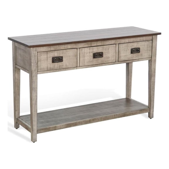 Pemberly Row 48" Sofa Console Table with 3 Drawers in Gray Solid Mahogany Wood