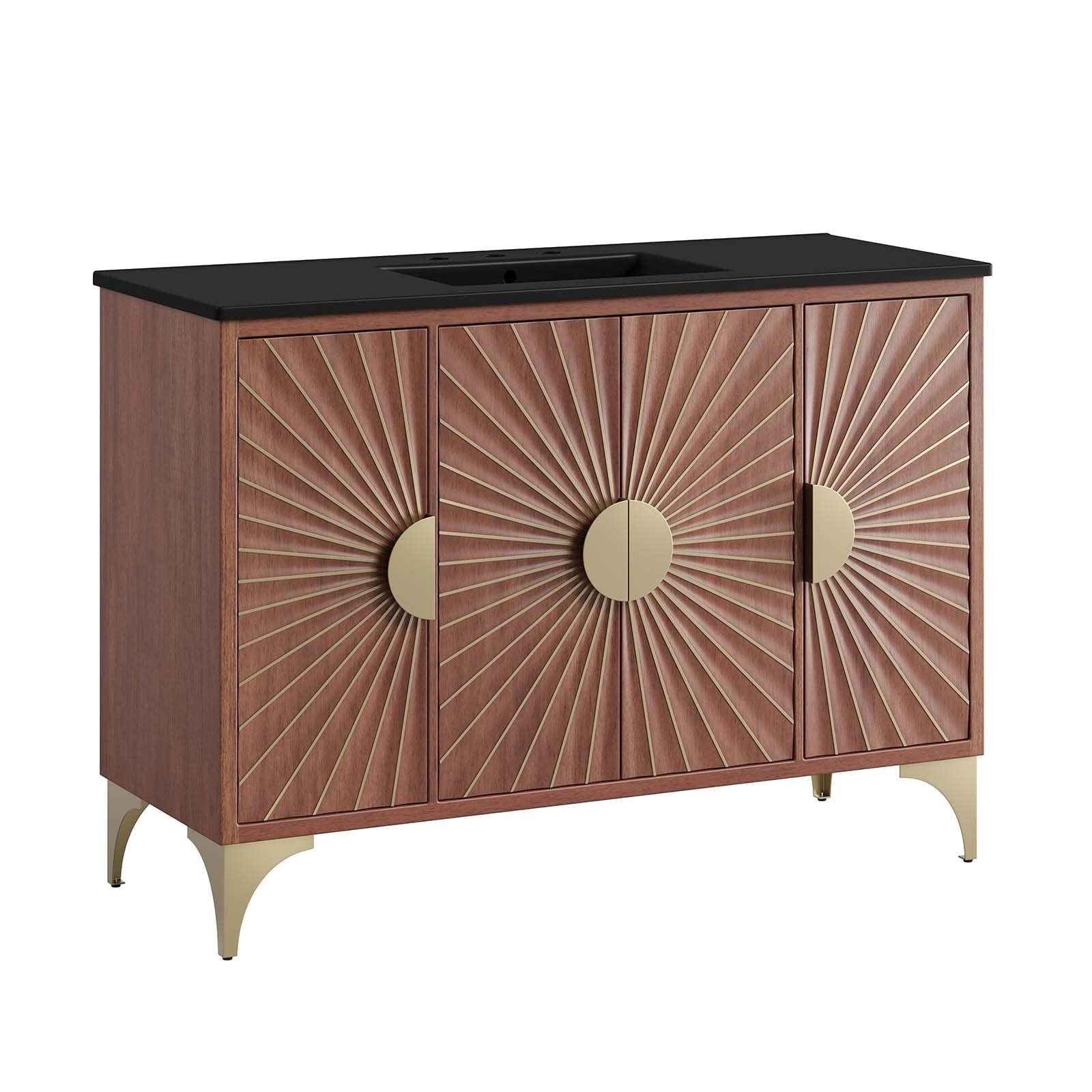 Pemberly Row 48" Solid Mango Wood Bathroom Vanity in Black/Walnut