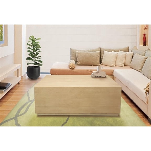 Pemberly Row 48" Square Solid Wood Cocktail Table in Stone Natural Finish