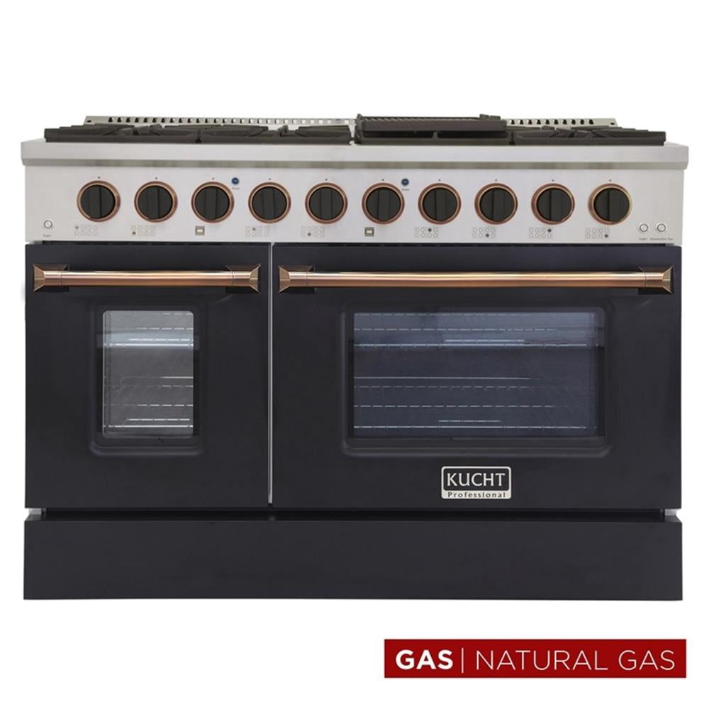 Pemberly Row 48" Stainless Steel Natural Gas Range in Silver/Gold/Black
