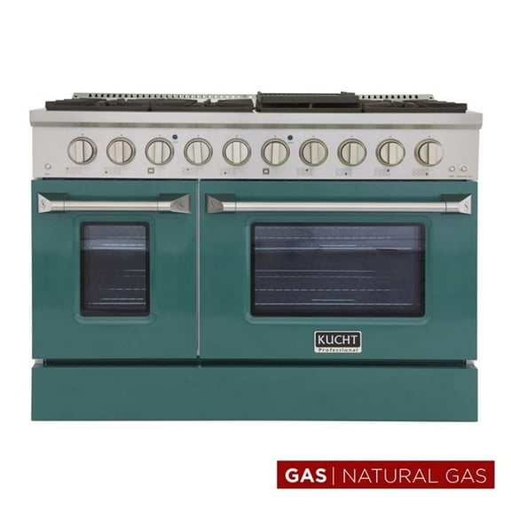 Pemberly Row 48" Stainless Steel Natural Gas Range in Silver/Green