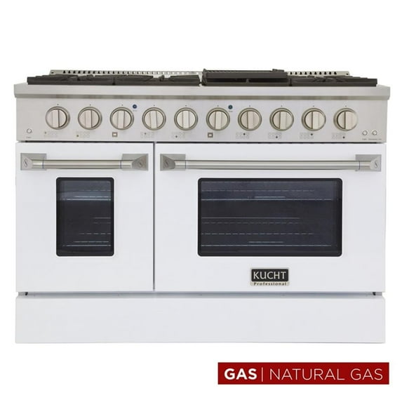 Pemberly Row 48" Stainless Steel Natural Gas Range in Silver/White