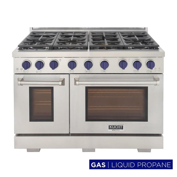 Pemberly Row 48" Stainless Steel Propane Gas Range in Blue/Silver