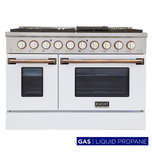 Pemberly Row 48" Stainless Steel Propane Gas Range in Silver/Gold/White