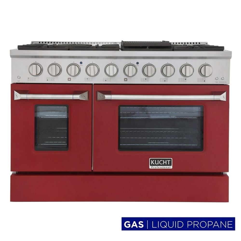 Pemberly Row 48" Stainless Steel Propane Gas Range in Silver/Red